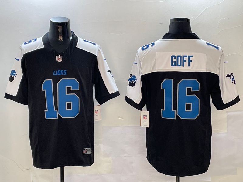 Men Detroit Lions #16 Goff Black Thanksgiving three generations 2024 Nike Limited NFL Jersey style 5->detroit lions->NFL Jersey